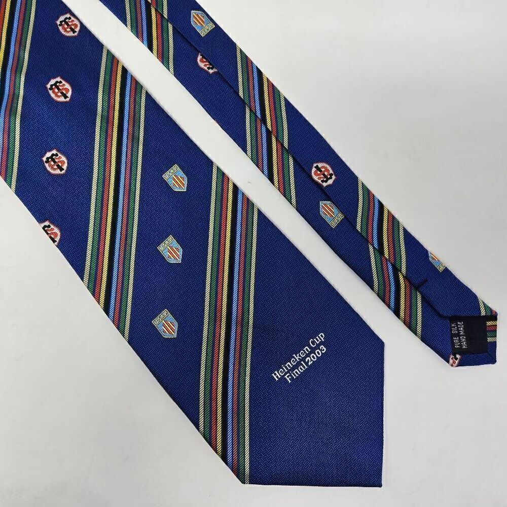 RUGBY HEINEKEN CUP FINAL 2003 TOULOUSE PERPIGNAN SILK TIE BLUE 3.75" X 57"